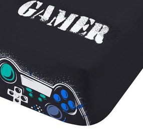 Czarne prześcieradło dziecięce jednoosobowe z gumką 90x190 cm Game Over – Catherine Lansfield