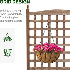 Outsunny Podwyższone Grządki z Trejażem do Roślin Pnących, Skrzynka na Kwiaty z Wspornikiem dla Winorośli, Drewno, Ciemnobrązowe, 64 x 28 x 120 cm