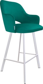 Hoker Milano krzesło barowe tkanina Welur podstawa metalowa : Kolor nogi - Biały profil, Kolor tkaniny - VELVET - MG20, Typ siedziska - Siedzisko stałe