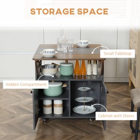 HOMCOM Składany Stół z Wózkiem, z dwoma składanymi bokami, przegródka, 4 kółka, Jasnoszary + Ciemnobrązowy, 70 x 83 x 75 cm