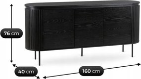 Komoda do Salonu BECK 160 cm Czarna Trzydrzwiowa Ryflowana Nowoczesna