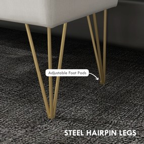 HOMCOM Ławka do Sypialni z Miejscem do Przechowywania, Gruba Wyściółka, Oddychająca Tkanina, Metalowe Nogi, 100x40x49 cm, Kremowa