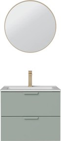 Wisząca szafka łazienkowa z umywalką wpuszczaną w blat, baterią i lustrem – Szałwiowa zieleń – Szer.60 cm – AVORELI