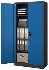 Biurowa szafa metalowa na akta JAN, 900 x 1850 x 400 mm, antracytowo-niebieska