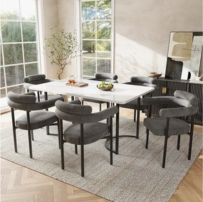 Zestaw stół jadalny i 6 welurowych krzeseł - 140 x 80 x 75 cm - MDF i metalowe nogi - biały