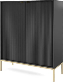 Komoda: 2 drzwi, czarna, złota, 104 x 125 x 39 cm, złote uchwyty