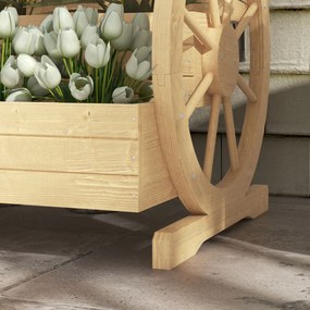 Outsunny Podwyższone grządko, 3 poziomy, dekoracja koła wozu, drewno naturalne, 62 x 61 x 57 cm | Aosom PL