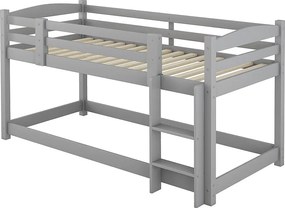 Potrójne łóżko piętrowe 90 x 200 cm - Łóżko dziecięce ze schodkami i barierką - szare drewno - materac nie jest wliczony w cenę