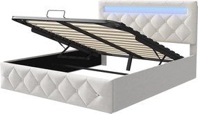 Łóżko 160x200cm z LED - Stelaż z listew - Duża przestrzeń do przechowywania - Beżowe
