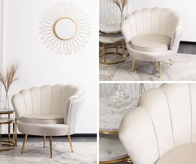 Welurowy fotel glamour z oparciem typu muszla Angel