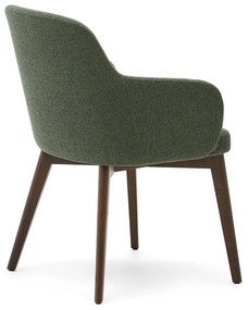 Ciemnozielony tapicerowany fotel jadalniany z podłokietnikami Nelida – Kave Home