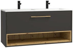 Szafka łazienkowa wisząca  w kolorze antracytowym z wbudowaną umywalką - 120 cm - YANGRA