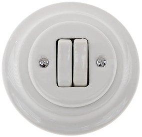 Bohemia-Design - porcelanowy, retro, podwójny wyłącznik z ramką nr 6+6, biały