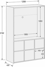 Szafka biurowa FRAME, 6x drzwi, z wnęką, 1299 x 450 x 2162 mm, PUSH-lock, szara