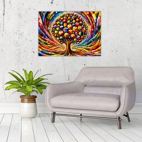 Obraz na szkle – Kolorowe drzewo z jabłkami (70x50 cm)
