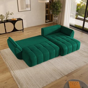 Masseno Narożnik OLSI z funkcją spania i pojemnikiem na pościel Narozniki L, Rozkładana sofa - Zielony, MONOLITH 37