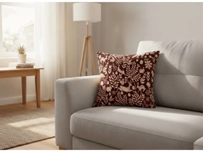 Mikropluszowa poszewka na poduszkę FOREST ANIMALS 45x45 cm, bordowa