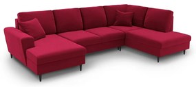 Czerwony aksamitny rozkładany/ze schowkiem narożnik (prawostronny/w kształcie litery U) Kyoto – Cosmopolitan Design