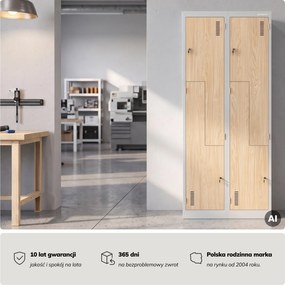 Szafa socjalna ubraniowa typu L, czterokomorowa, szara/dąb sonoma, 800x1850x450 mm: JULIA Eco Design