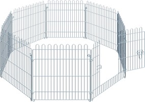 PawHut Płotek Kojec dla Szczeniąt 8 Części 63x60cm Srebrny | Aosom PL