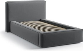 Szare tapicerowane łóżko jednoosobowe ze schowkiem ze stelażem 90x200 cm Jodie – Micadoni