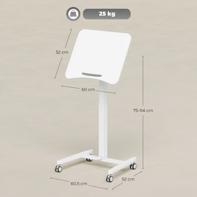 HOMCOM Regulowane Biurko Stojące, Mobilne Biurko z Regulowanym Blatem, Blokada Bezpieczeństwa, Kółka, Białe | Aosom PL