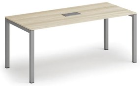 Stół konferencyjny PRIMO SQUARE, 180x80 cm, dąb naturalny + port blatowy TYP III, srebrny