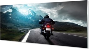 Szkło do Kuchni na Ścianę Motocyklista na Górskiej Trasie