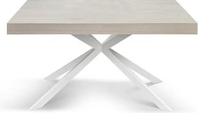Stół drewniany, wykończenie perłowy wiąz, biała podstawa X, rozkładany 140x90 - CAMAIORE