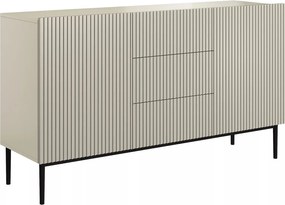 Komoda Nicole 150 cm z szufladami i ryflowanym frontem - kaszmir / czarne nóżki