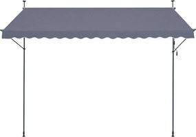 Rozkładana Markiza SucceBuy, 399 x 119 cm, Markiza Tarasowa, Chroniaca Przeciw Słońcu z Ręcznym Kołem, Szary Ciemny