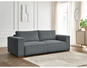Ciemnoszara sztruksowa rozkładana/ze schowkiem sofa 244 cm Chelsea – Bobochic Paris