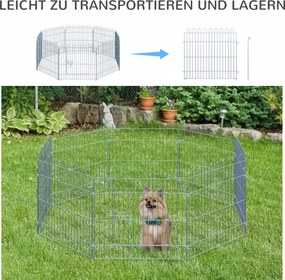 PawHut Płotek Kojec dla Szczeniąt 8 Części 63x60cm Srebrny | Aosom PL