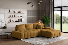 Masseno Narożnik ALESE z funkcją spania i pojemnikiem na pościel Narozniki L, Rozkładana sofa - Żółty, MONOLITH 48