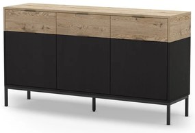 Czarna niska komoda w dekorze dębu 150x80 cm Marion – Marckeric