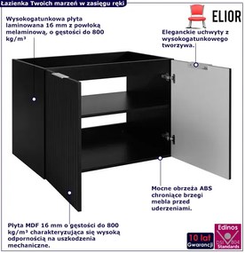 Ryflowana czarna szafka dwudrzwiowa 80 cm N5-D17