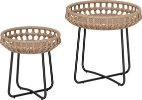 Outsunny Zestaw 2 Stolików Pomocniczych z Polirattanu Ø60/41 cm Okrągłe Odporny na Warunki Atmosferyczne Brązowy