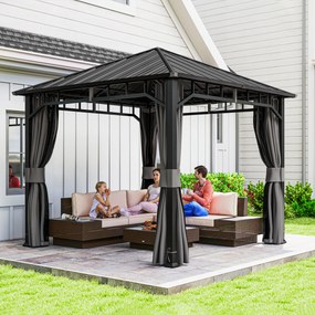 Outsunny Pawilon 3 x 3 m Wodoodporny Stabilny Odporna na zimę Altana ogrodowa z bocznymi ściankami, siatkami, hakiem, twardy dach Ciemnoszary | Aosom PL