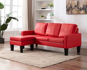3-osobowa sofa z ekoskóry z podnóżkiem czerwona - Lencor 4Q