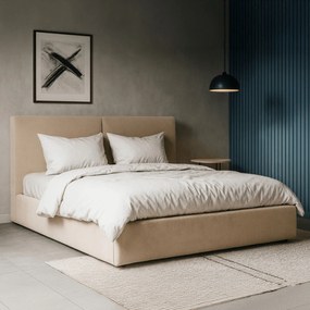 Łóżko Tapicerowane 160x200 cm MARSYLIA ze Stelażem i Pojemnikiem Dwuosobowe Sztruksowe Beżowe