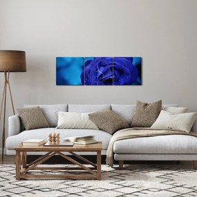 Obraz niebieskiej róży (z zegarem) (90x30 cm)