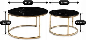 Zestaw Stolików Kawowych MILANO 60 cm/80 cm Czarny Marmur/Złoty Glamour