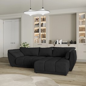 Masseno Narożnik ORENTI z funkcją spania i pojemnikiem na pościel Narozniki L, Rozkładana sofa - Czarny, MATT VELVET 99