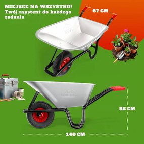 Taczka ogrodowa ocynkowana BARRY, max. pojemność 100l/250kg, srebrna/czarna Gardebruk