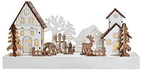 Solight LED wioska świąteczna, 34 x 17 cm, drewno, 4 diody LED, 2x AA