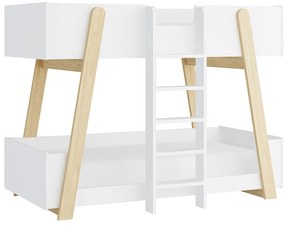 Łóżko piętrowe 90 x 190 cm - Białe i naturalne - CORODELA