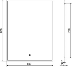 Mexen Erma lustro łazienkowe podświetlane 60 x 80 cm, LED 6000K, antypara, rama czarna - 9814-060-080-611-70