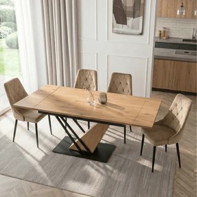 Stół Rozkładany Prostokątny REX 160-220 cm Dąb/Czarny do Jadalni Nowoczesny Loft