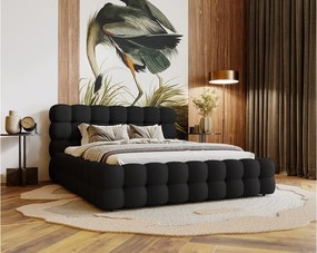 Emporius Parlas Bis łóżko 160x200 z pojemnikiem, łóżko tapicerowane do sypialni - gruba pianka, stelaż, tkanina aksamitna, czarny (Amor Velvet 4322)