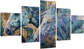 Obraz - Konie na złotym tle (125x70 cm)